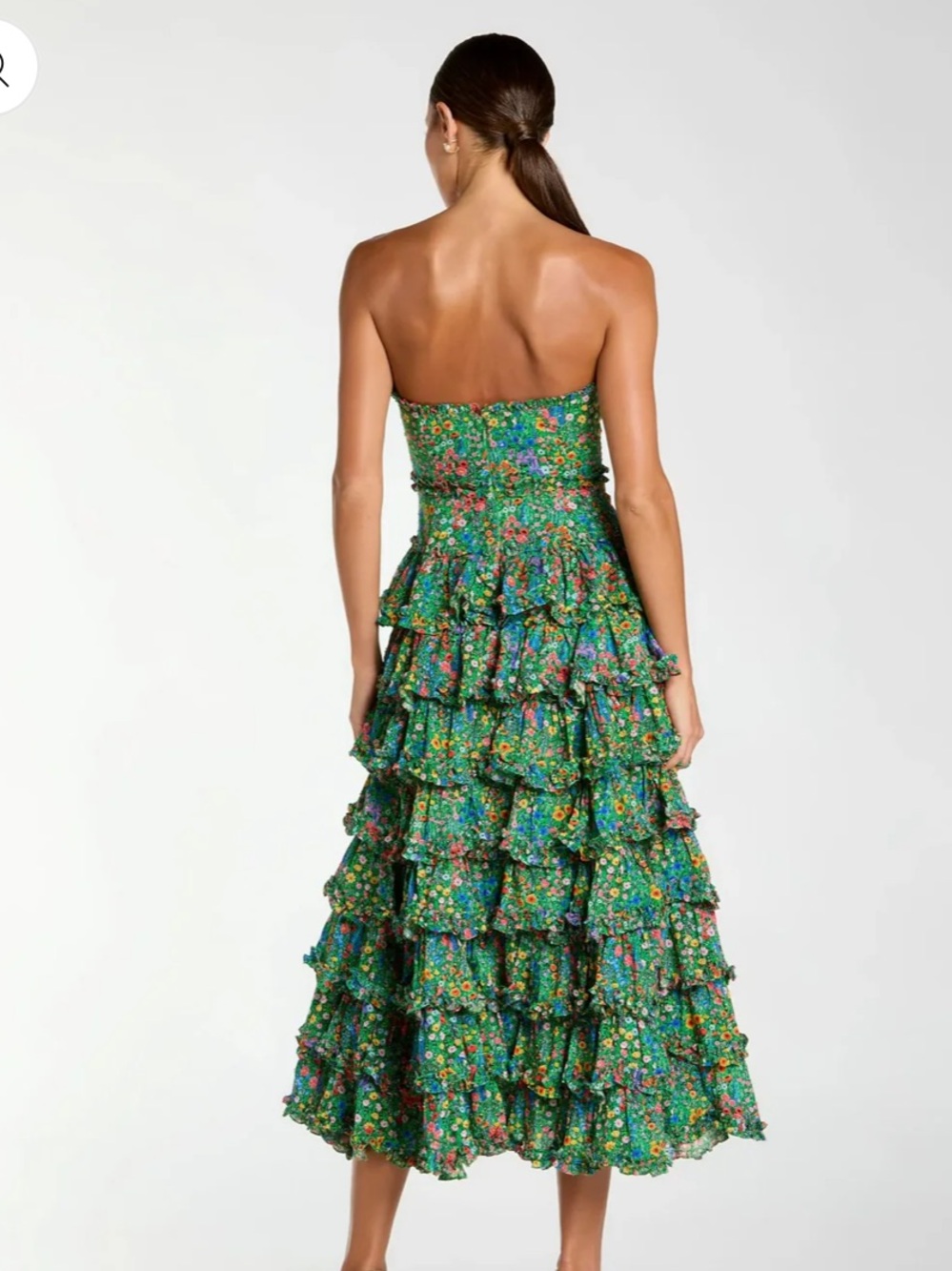 Mac Duggal Green Floral Strapless Tiered Ruffle Maxi Dress - Picture 3 of 7